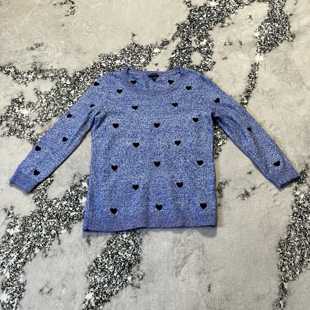 Talbots Sweater Womens‎ Size XS Blue Crewneck Embroidered Hearts Knit